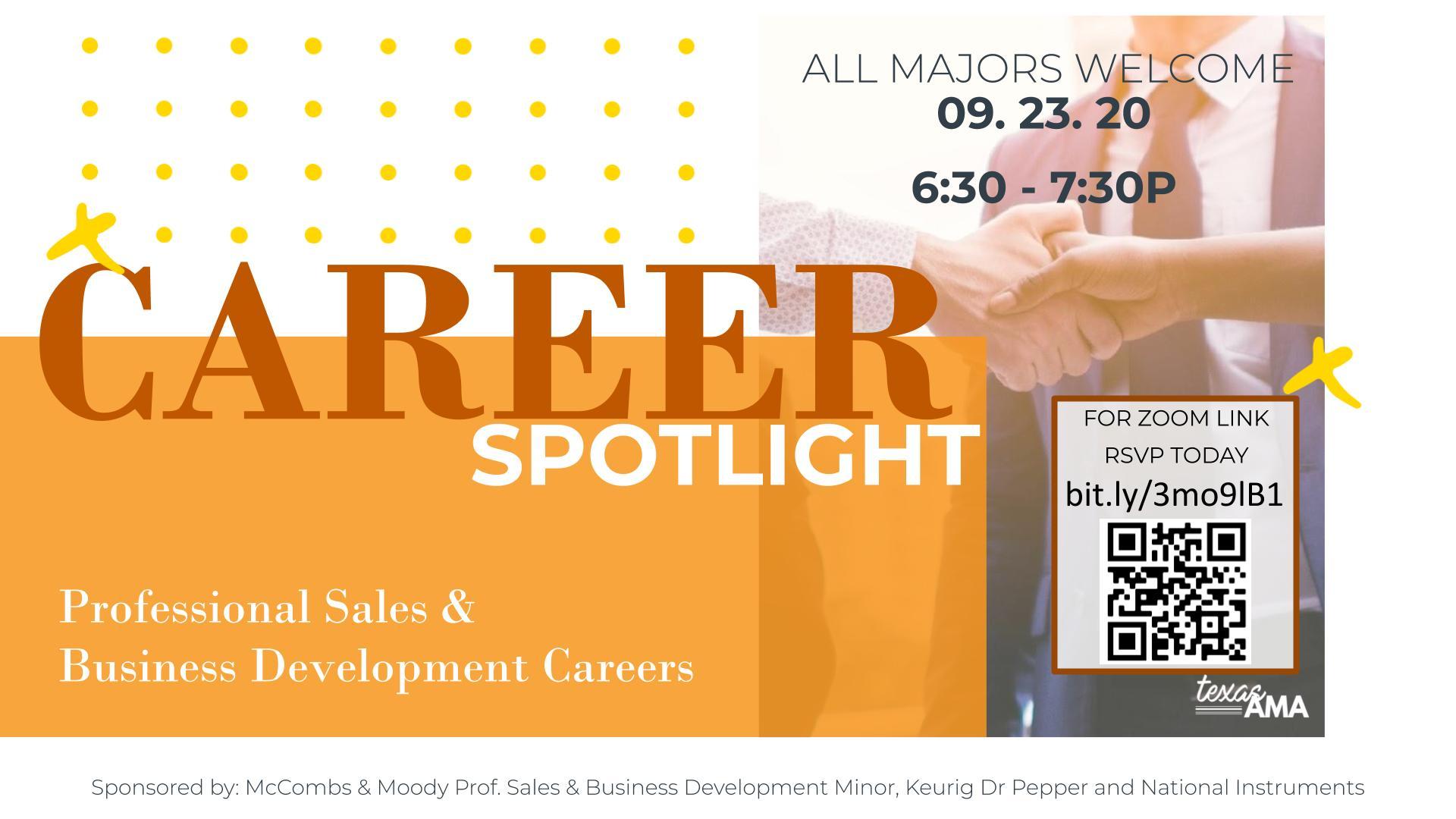 INFO on SALES CAREERS EVENT on 9 23 20 with RSVP link